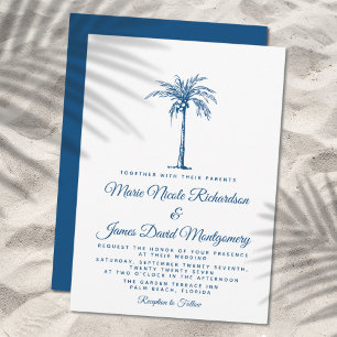 Invitación Elegante Blue Palm Formal Beach Wedding