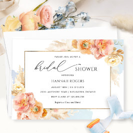 Invitación Elegante Blue Peach y Rubor Bridal Shower