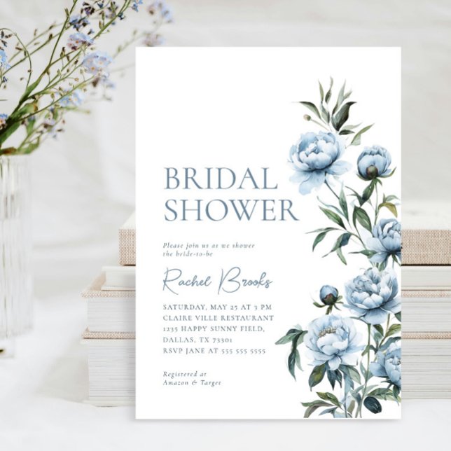 Invitación Elegante Blue Peonies Floral Greenery Bridal Showe (Subido por el creador)