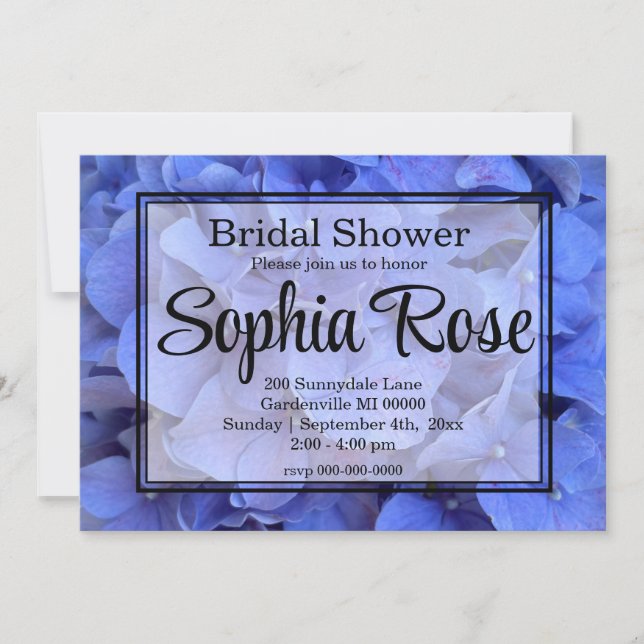 Invitación Elegante Blue periwinkle floral Ducha de novia (Anverso)