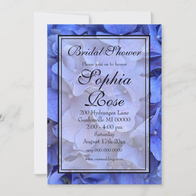 Invitación Elegante Blue periwinkle floral Ducha de novia (Anverso)