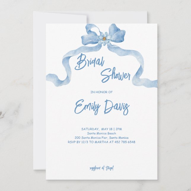 Invitación Elegante Blue Ribbon Bridal Shower (Anverso)