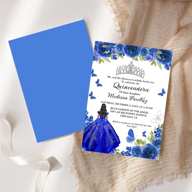 Invitación Elegante Blue Royal Floral Butterfly Quinceanera (Subido por el creador)