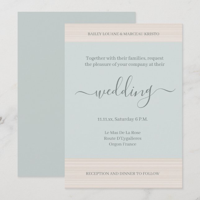 Invitación Elegante Blue Sage Wood Grain Stripes Moda Boda (Anverso / Reverso)
