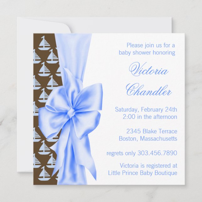 Invitación Elegante Blue Sailboat Baby Boy Shower (Anverso)