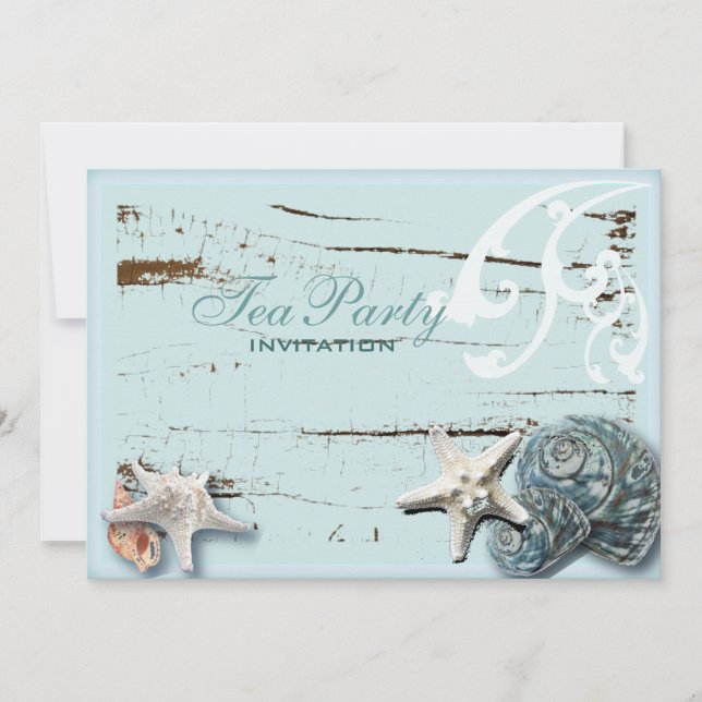 Invitación Elegante BLue Seashells Beach fiesta de té de novi (Anverso)