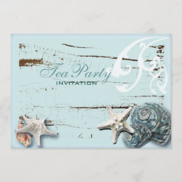 Invitación Elegante BLue Seashells Beach fiesta de té de novi