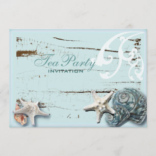 Invitación Elegante BLue Seashells Beach fiesta de té de novi