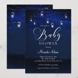 Invitación Elegante Blue Starry Night Mason Jar Baby Shower