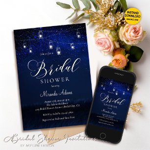 Invitación Elegante Blue Starry Night Mason Jar Bridal Shower