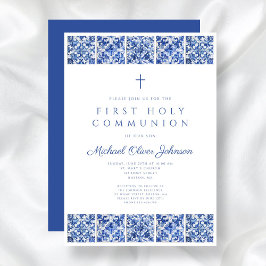 Invitación Elegante Blue Tiles Boy Primera Comunión