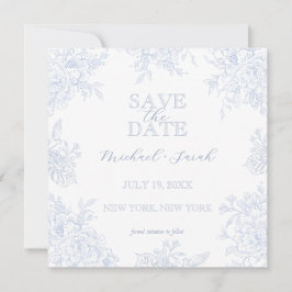 Invitación Elegante Blue Toile Floral Square Save the Date
