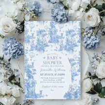 Elegante Blue Toile Safari Boy Baby Shower