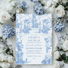 Invitación Elegante Blue Toile Safari Boy Baby Shower