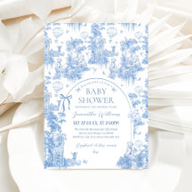Elegante Blue Toile Safari Boy Baby Shower
