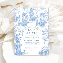 Invitación Elegante Blue Toile Safari Boy Baby Shower