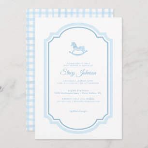 Invitación Elegante Blue Watercolor Rocking Horse Baby Shower