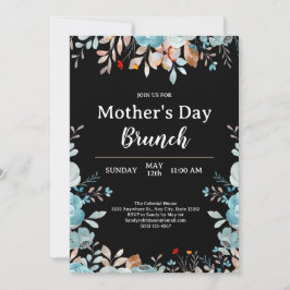 Invitación Elegante Blue Wildflowers Black Mother's Day Brunc