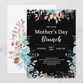 Invitación Elegante Blue Wildflowers Black Mother's Day Brunc