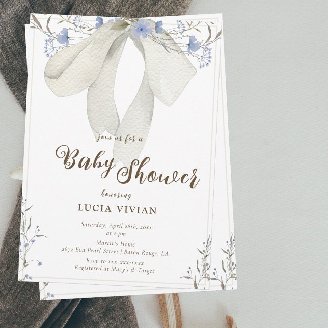 Invitación Elegante Blue Wildflowers Coquette Bow Baby Shower (Subido por el creador)