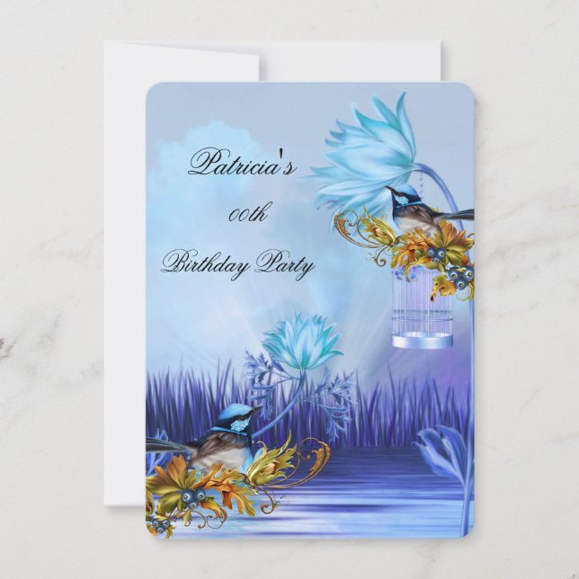 Invitación Elegante Bluebird Blue Verde azulada Lilac Gold Bi (Anverso)