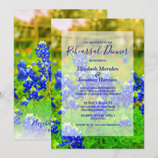 Invitación Elegante Bluebonnets Floral Photo Rehearner Cena