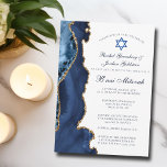 Invitación Elegante B'nai Mitzvah Navy Fiesta de la Agate de<br><div class="desc">Elegante ágata azul marino y oro decora esta ceremonia de B'nai Mitzvah y la invitación de fiesta para una familia judía que celebra que su hijo sea llamado a la Torah. Los dos nombres están escritos en un bello guión formal bajo la Estrella de David para una celebración conjunta.</div>