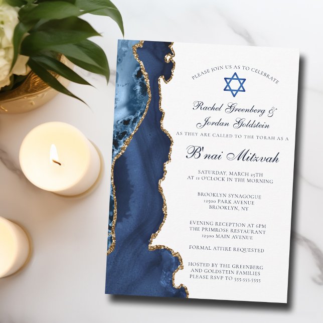 Invitación Elegante B'nai Mitzvah Navy Fiesta de la Agate de  (Subido por el creador)