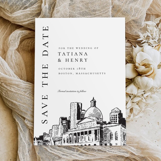 Invitación Elegante boceto moderno de boceto de Boston salva  (Subido por el creador)