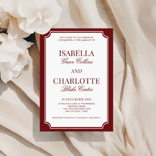 Invitación Elegante Boda a Cuadros Burgundy de Dinero Antiguo