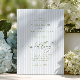 Invitación Elegante boda a rayas azul y salvia