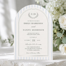 Invitación Elegante boda a rayas azul y verde salvia