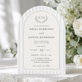 Invitación Elegante boda a rayas azul y verde salvia