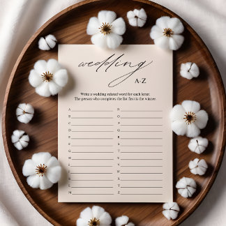 Invitación Elegante Boda A-Z Bridal Shower Game Card