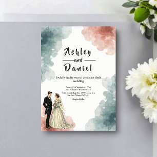 Invitación Elegante Boda Abstracta de Acuarela de Novia y Nov