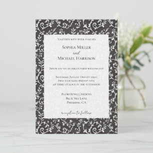 Invitación Elegante Boda Abstracta Negra Blanca