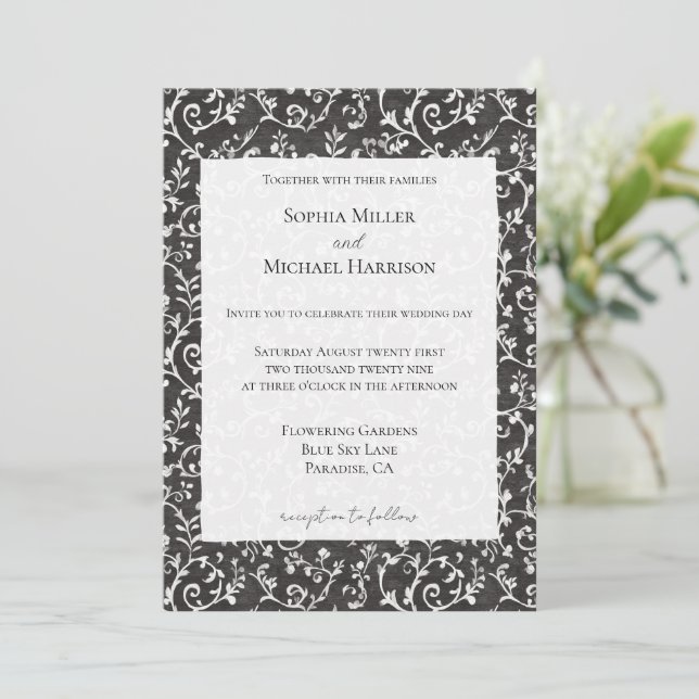 Invitación Elegante Boda Abstracta Negra Blanca (Anverso de pie)