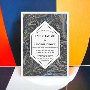 Invitación Elegante Boda abstracto de ondas gris azul minimal