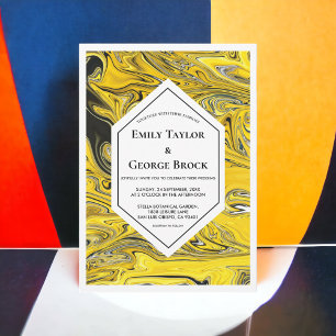 Invitación Elegante Boda abstracto de pastel de oro negro mín