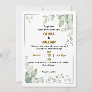 Invitación Elegante Boda acrílico de hoja verde Minimalista I