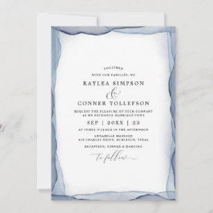 Invitación Elegante Boda Acuarela Azul Polvoriento Abstracto