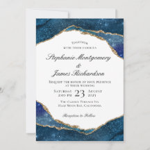 Elegante Boda Acuarela de Ágata Azul con Hoja de O
