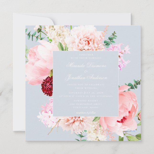 Invitación Elegante Boda acuarela floral (Anverso)