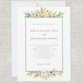Invitación Elegante Boda acuarela Floral Mariposa Verde