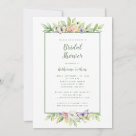 Invitación Elegante Boda acuarela Floral Mariposa Verde