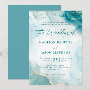 Invitación Elegante Boda acuático océano Verde azulado azul d