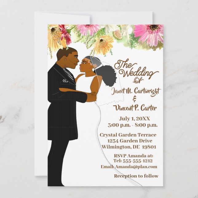 Invitación Elegante Boda afroamericano floral (Anverso)