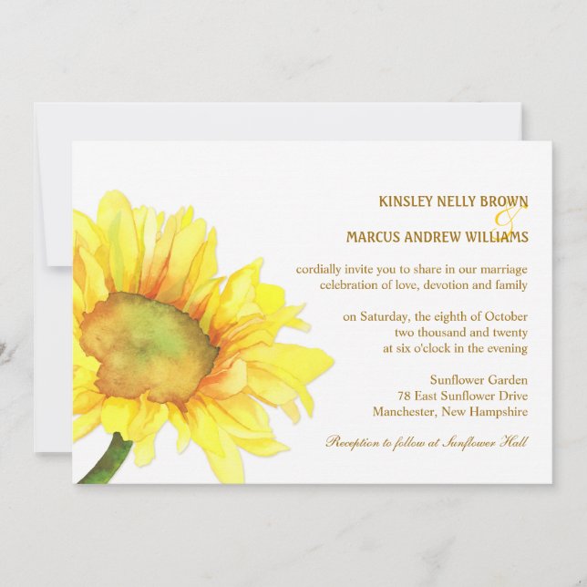Invitación Elegante Boda al aire libre Casual Sunflowers (Anverso)