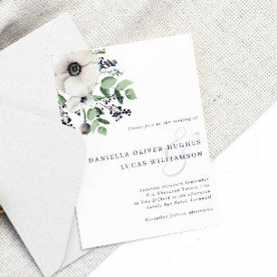 Invitación Elegante Boda Anemone & Navy Winter Berries