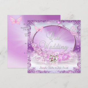 Invitación Elegante Boda Anillo Lilac Rosado Mariposa